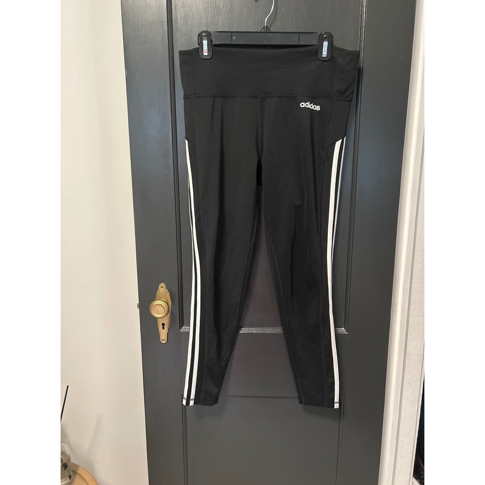 Adidas Climalite Leggings Athletic 3-Stripe Activewear Black L